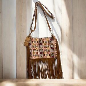 RAJ L.A Women’s Azalea Boho Cotton Crossbody Bag in Multi Cognac Color
